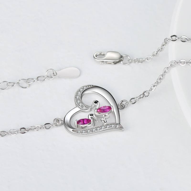 Bracciale con ciondolo a forma di fenicottero in argento sterling con zirconia cubica-3