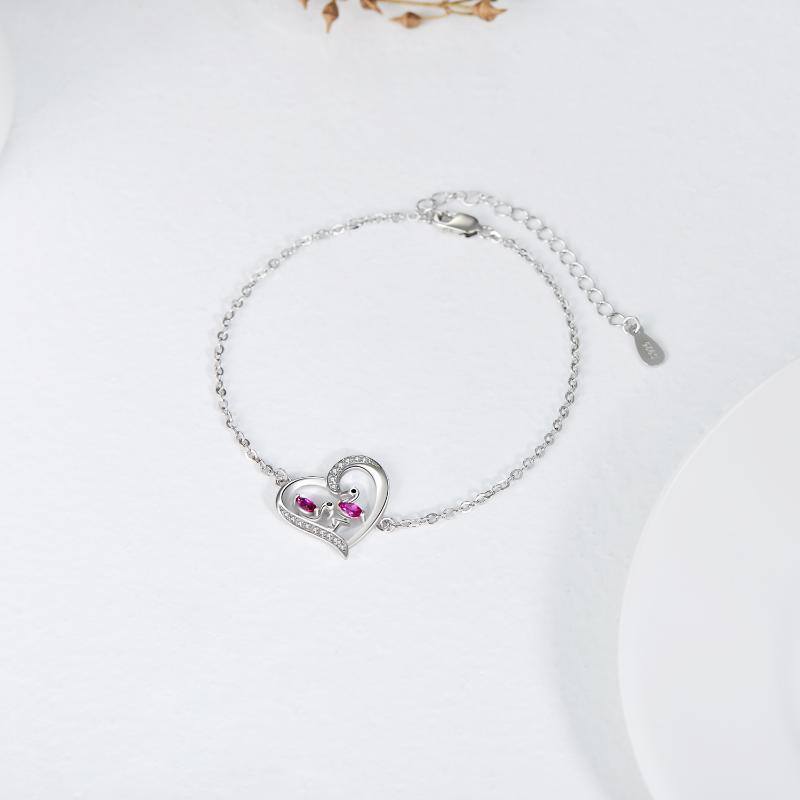 Bracciale con ciondolo a forma di fenicottero in argento sterling con zirconia cubica-4