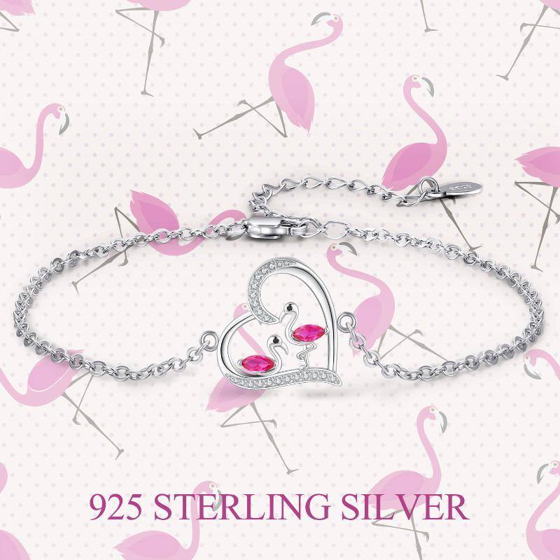 Bracciale con ciondolo a forma di fenicottero in argento sterling con zirconia cubica-6
