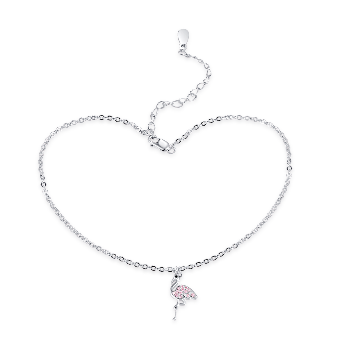 Sterling Silver Cubic Zirconia Flamingo Single Layer Anklet-1