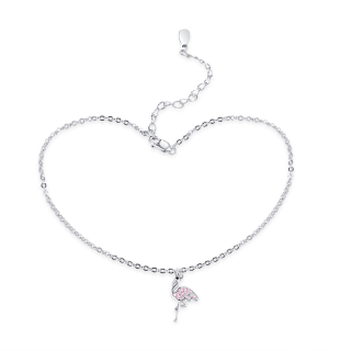 Sterling Silver Cubic Zirconia Flamingo Single Layer Anklet-5