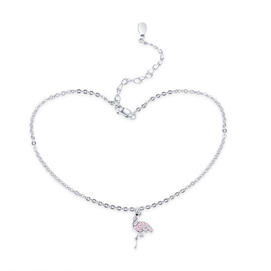 Bracelet de cheville en argent sterling en forme de flamant rose avec zircon cubique