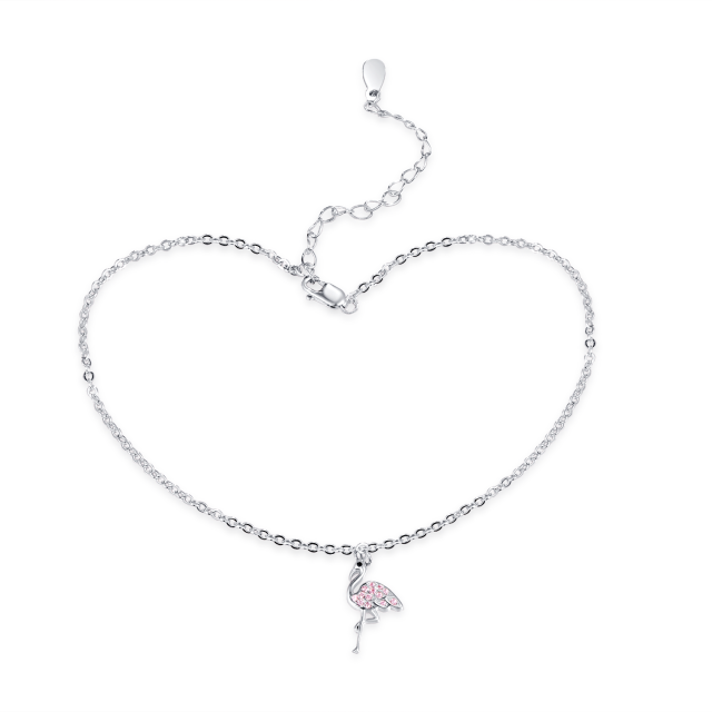 Sterling Silver Cubic Zirconia Flamingo Single Layer Anklet-1