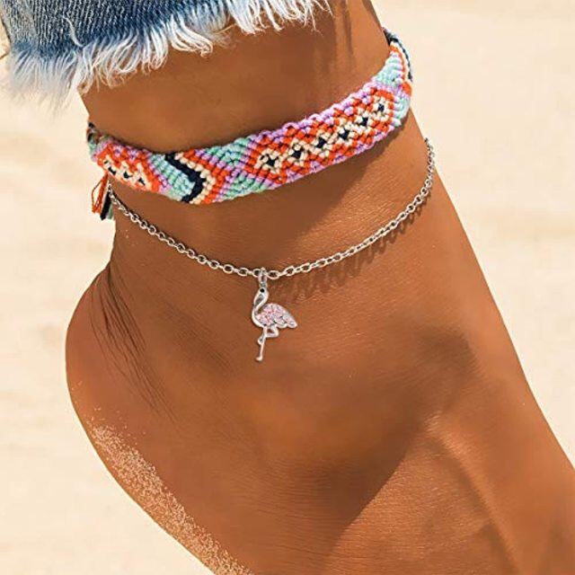 Sterling Silver Cubic Zirconia Flamingo Single Layer Anklet-2