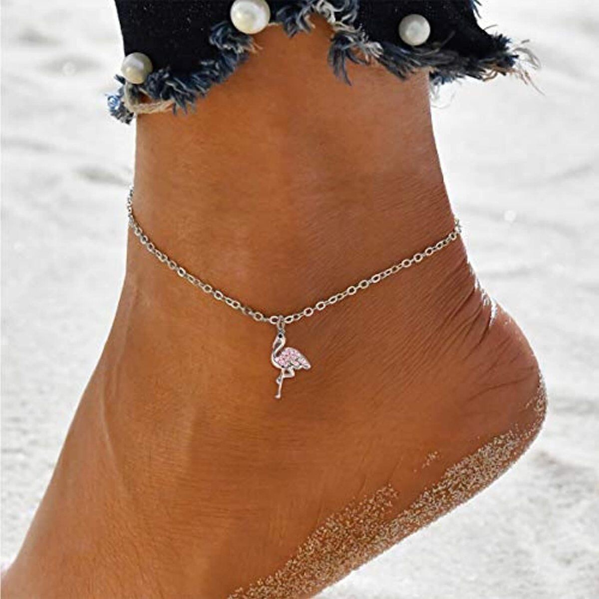 Sterling Silver Cubic Zirconia Flamingo Single Layer Anklet-4