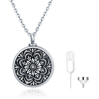 Sterling Silver Flower Of Life Urn Necklace for Ashes with Engraved Word-52