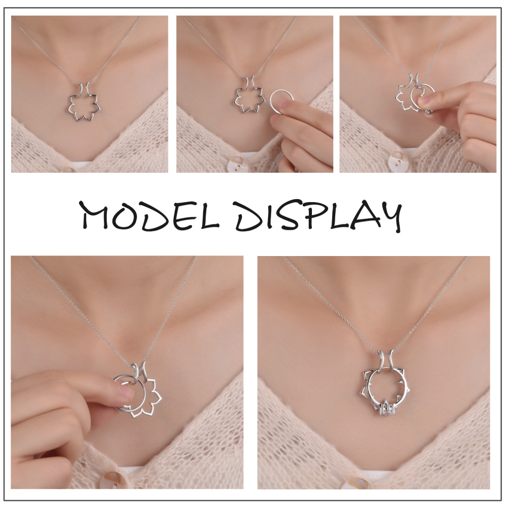 Sterling Silver Flower Shape Ring Holder Pendant Necklace-5