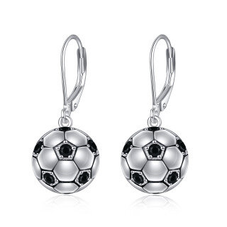 Sterling Silver Football Lever-back Earrings-4