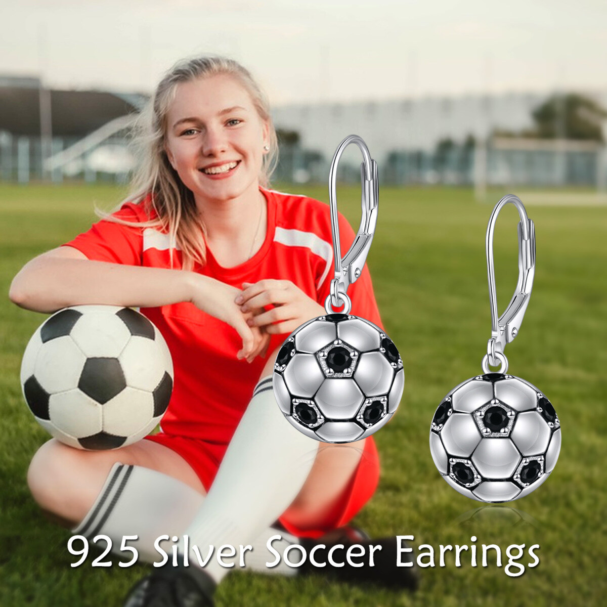 Sterling Silver Football Lever-back Earrings-3