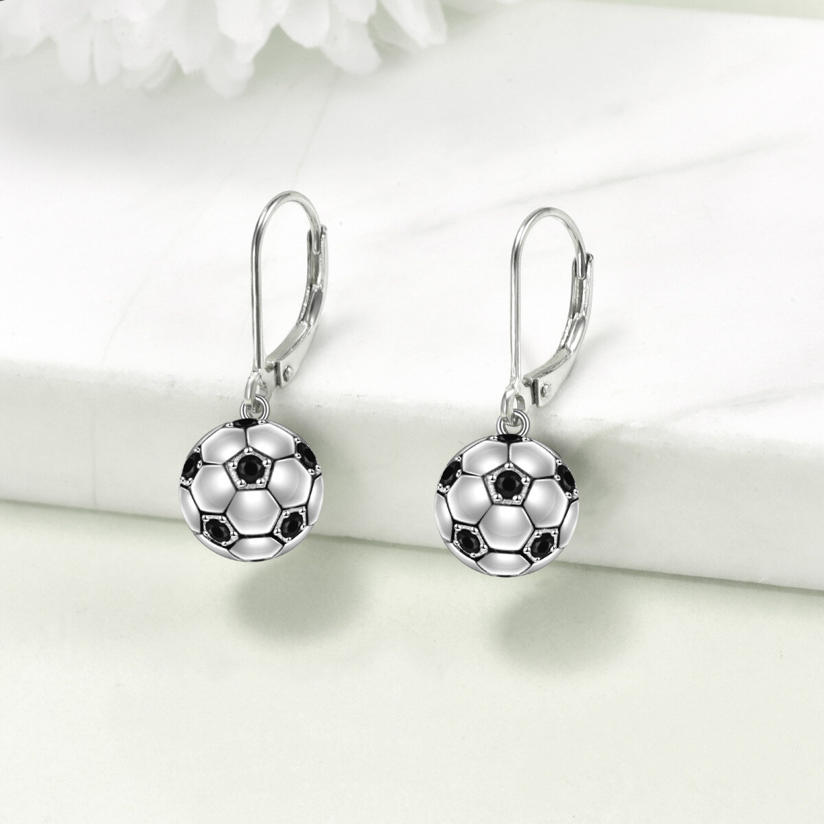 Sterling Silver Football Lever-back Earrings-4