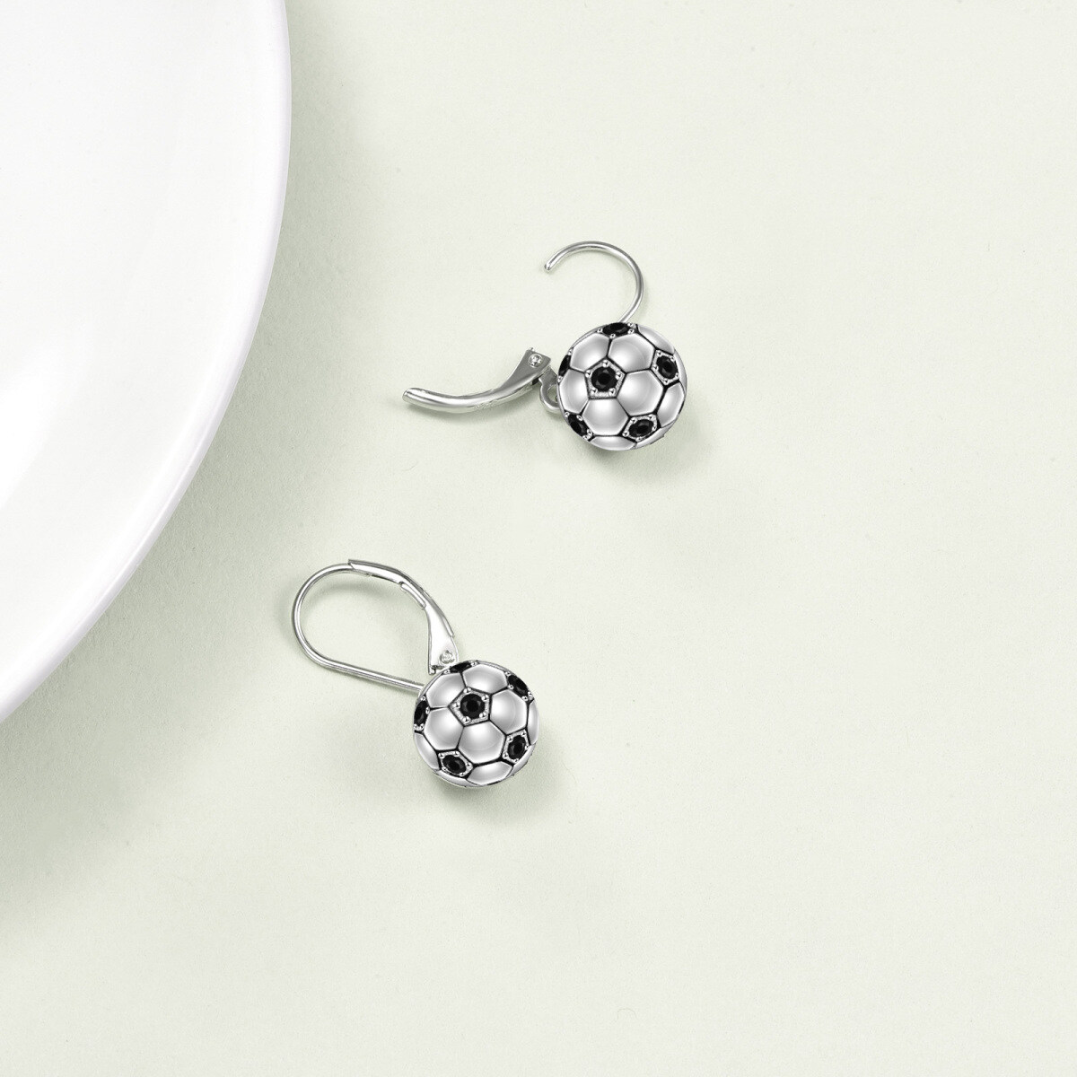 Sterling Silver Football Lever-back Earrings-5