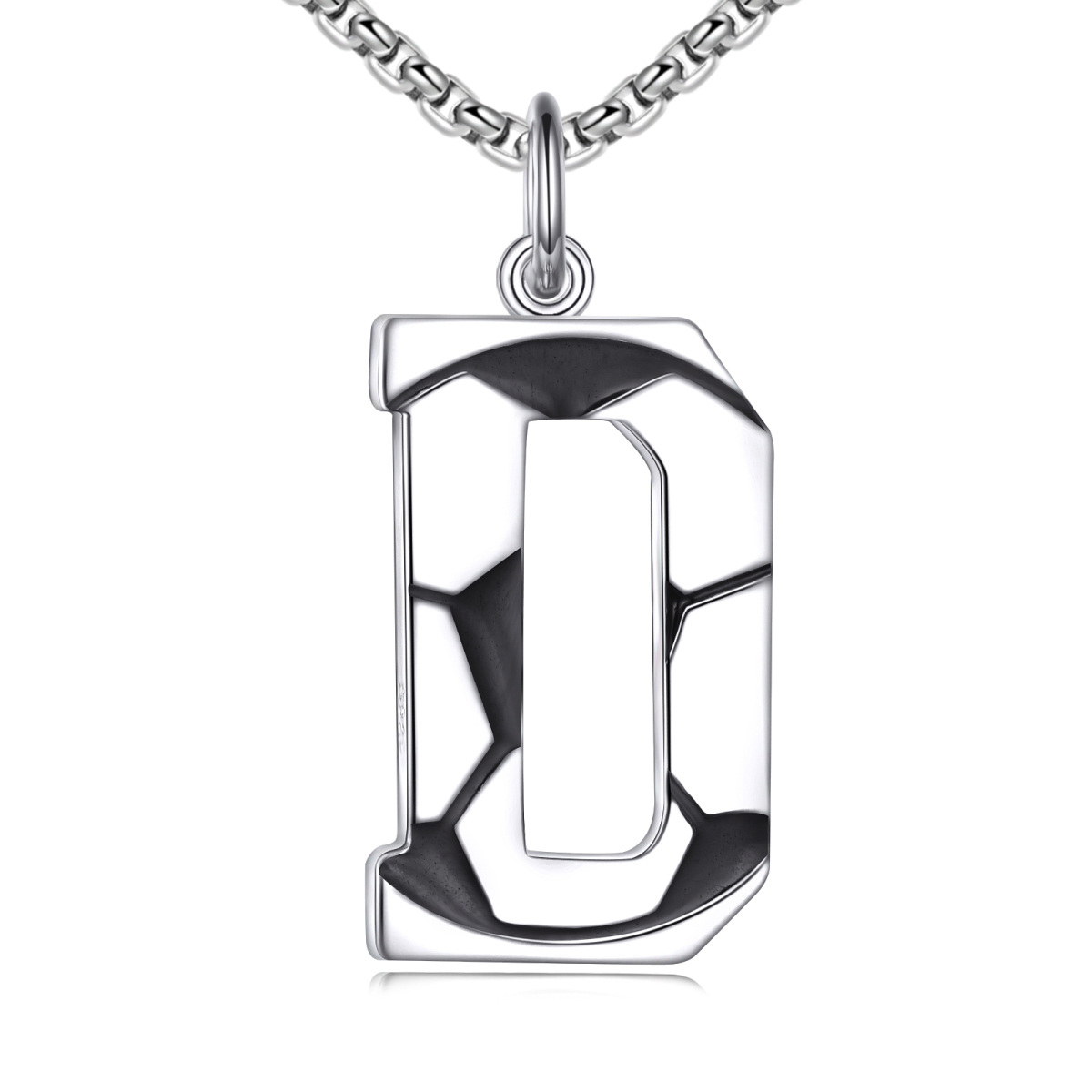 Collar de plata de ley con colgante de fútbol y letra inicial D para hombre-1