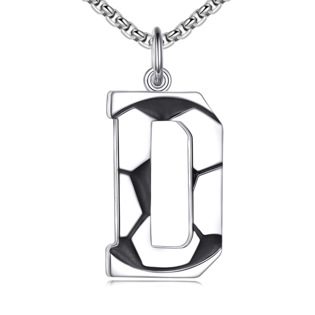 Sterling Silver Football Pendant Necklace with Initial Letter D for Men-1