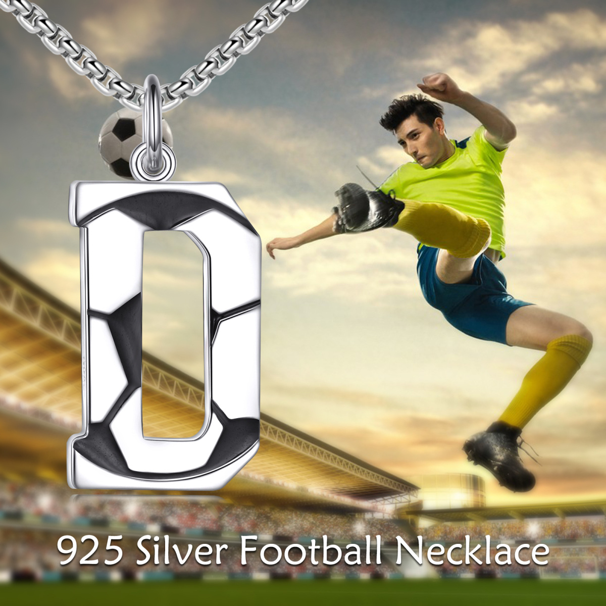 Collier en argent sterling avec pendentif football et lettre initiale D pour hommes-3