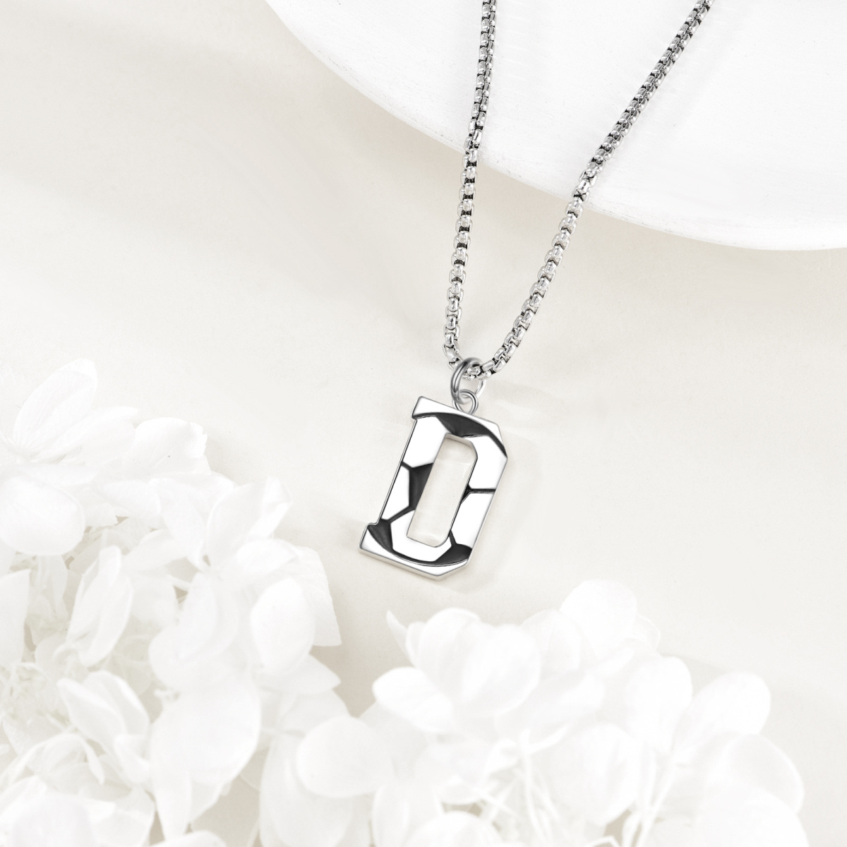 Sterling Silver Football Pendant Necklace with Initial Letter D for Men-5