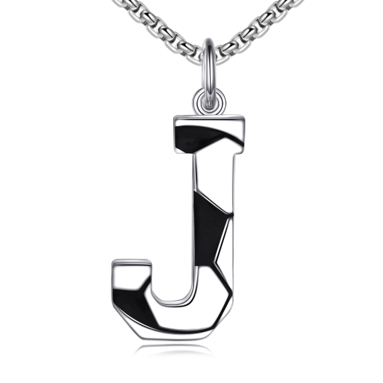 Sterling Silver Football Pendant Necklace with Initial Letter J for Men