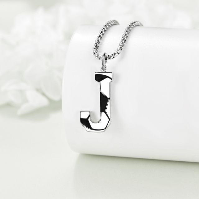 Sterling zilveren voetbal hanger ketting met initiaal letter J voor mannen-4