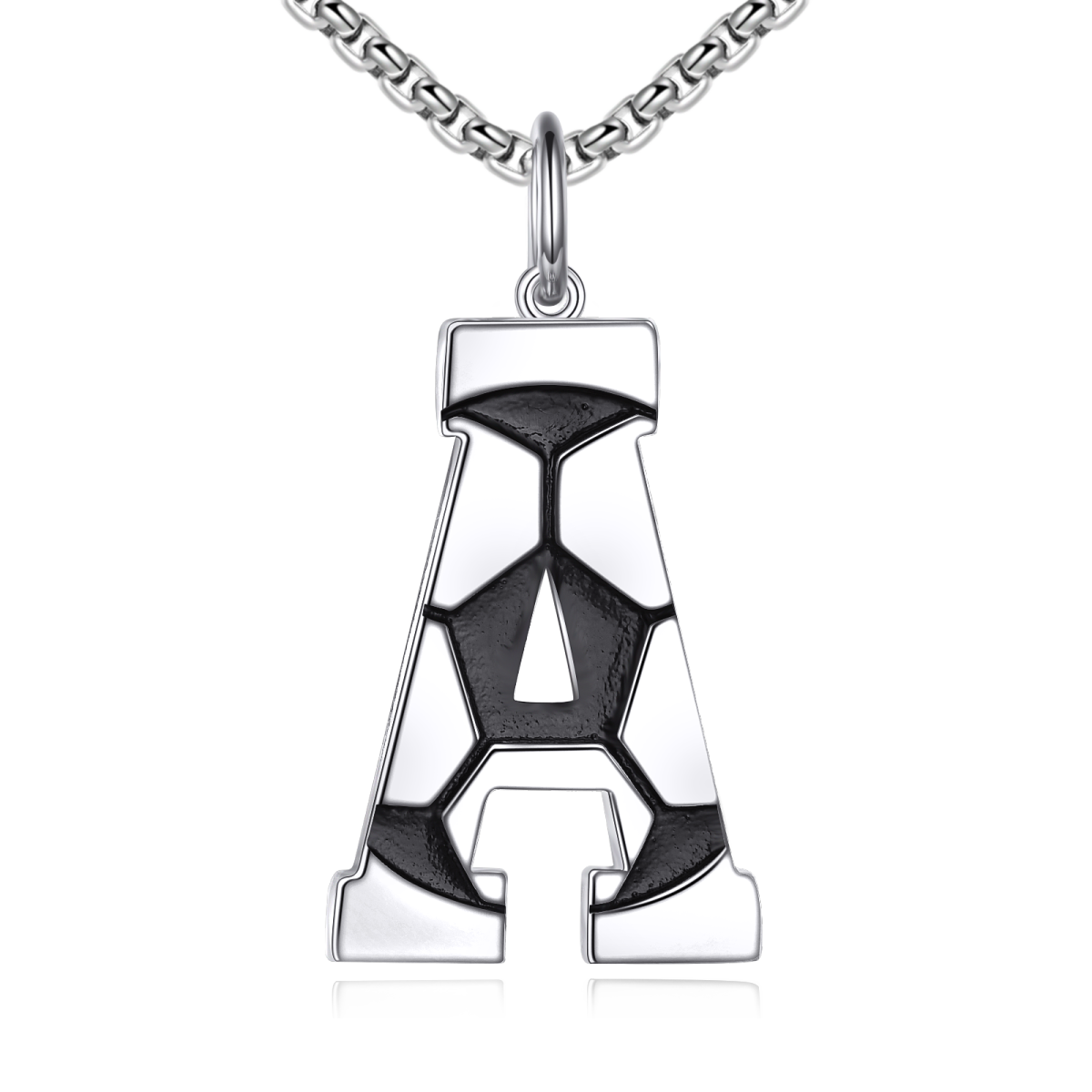 Sterling Silver Football Pendant Necklace with Initial Letter A for Men-1