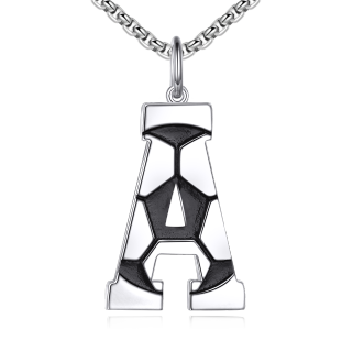 Sterling Silver Football Pendant Necklace with Initial Letter A for Men-3