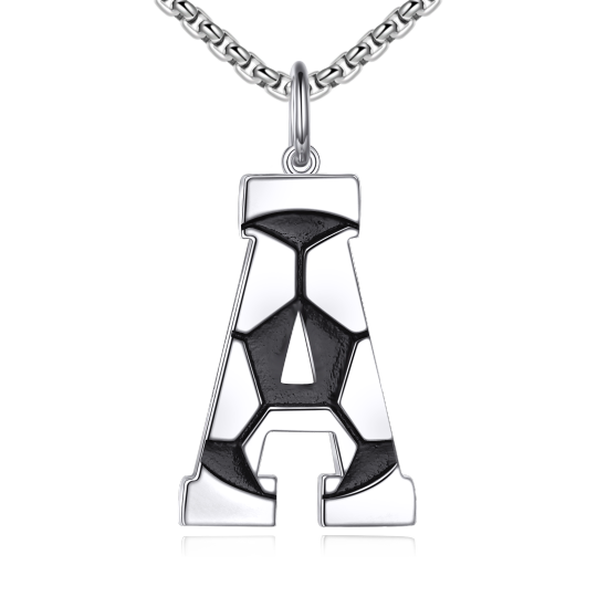 Sterling Silver Football Pendant Necklace with Initial Letter A for Men