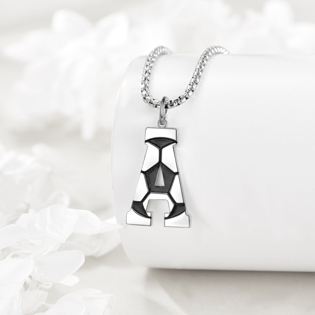 Sterling zilveren voetbal hanger ketting met initiaal letter A voor mannen-4