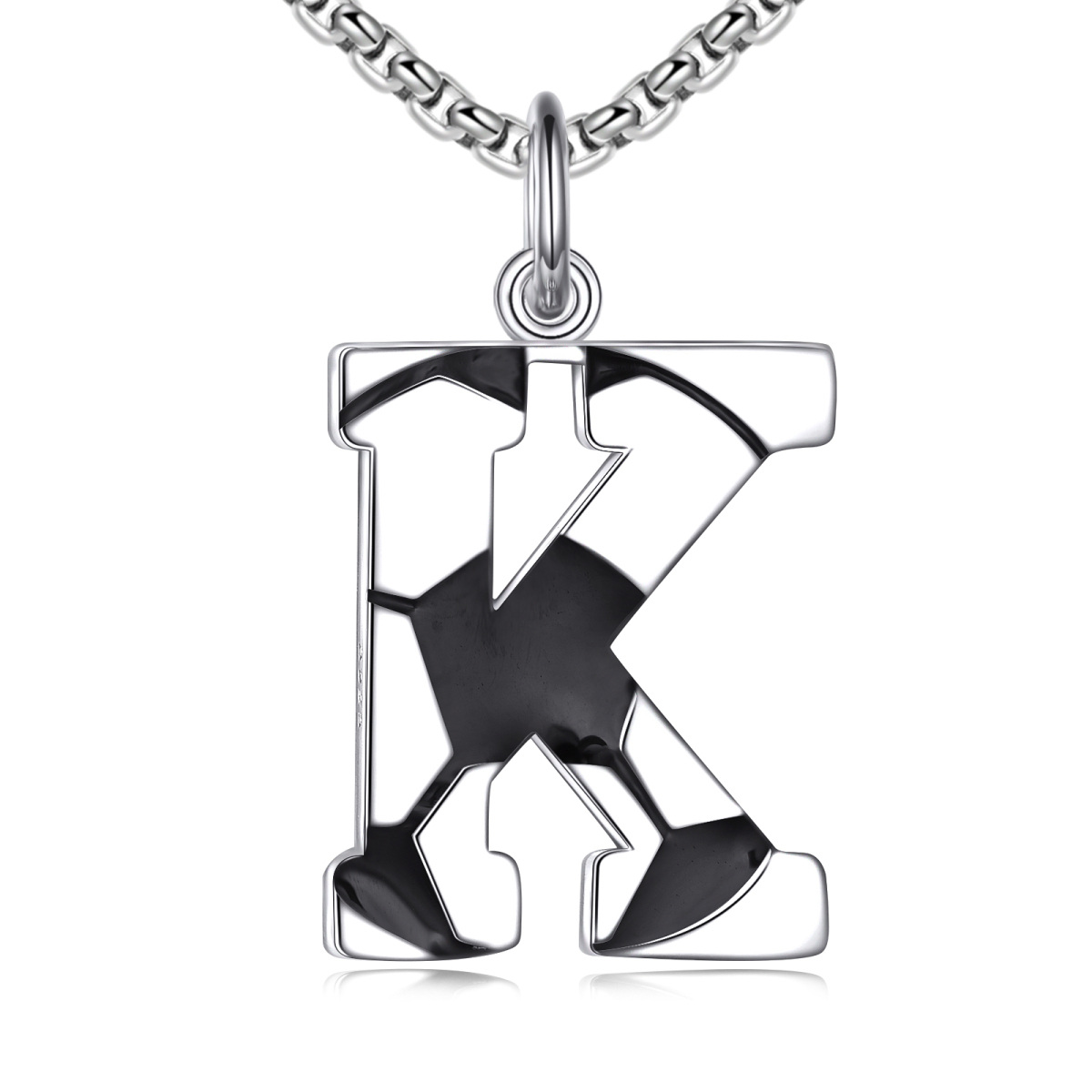 Collier en argent sterling avec pendentif football et lettre initiale K pour hommes-1