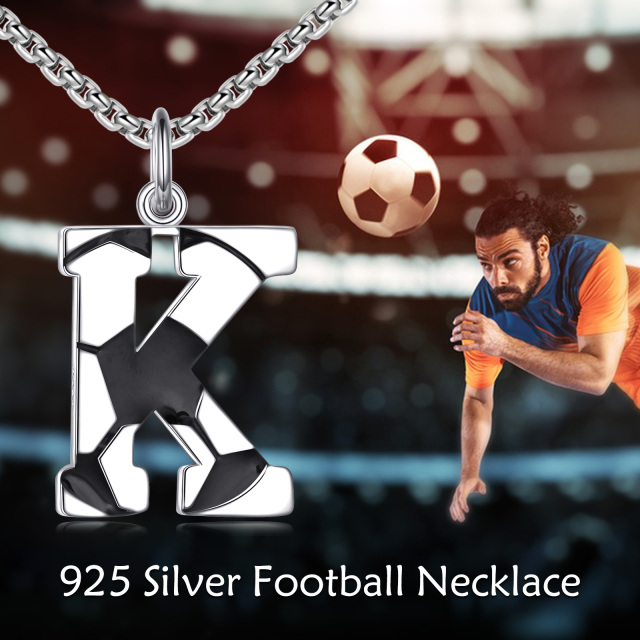 Collier en argent sterling avec pendentif football et lettre initiale K pour hommes-6