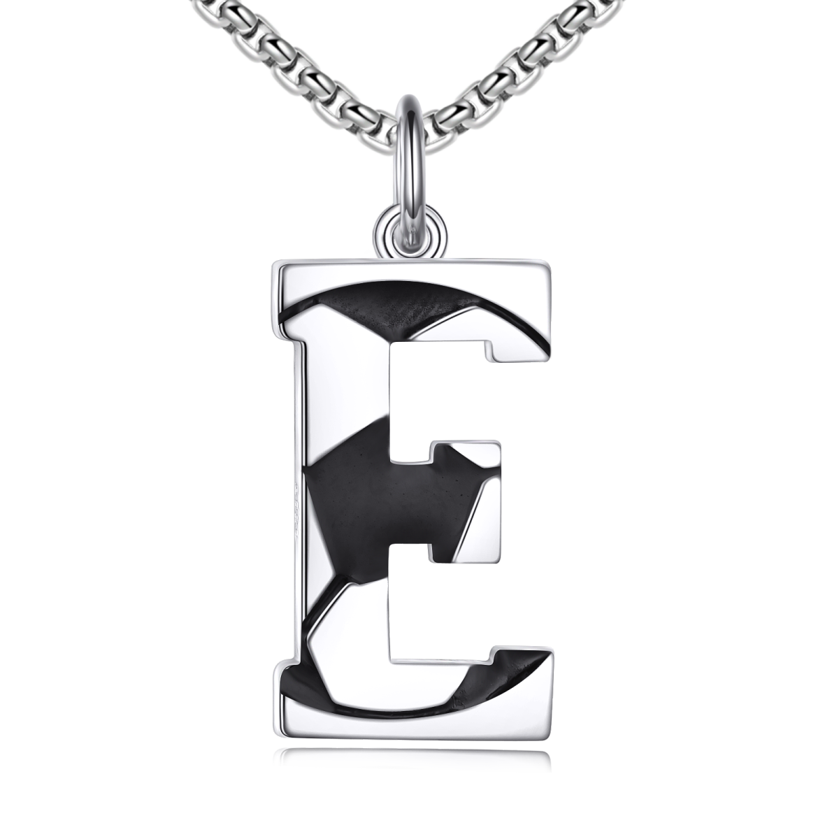 Sterling Silver Football Pendant Necklace with Initial Letter E for Men-1