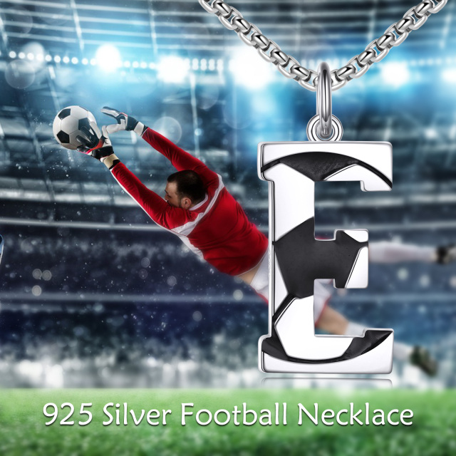 Sterling Silver Football Pendant Necklace with Initial Letter E for Men-5