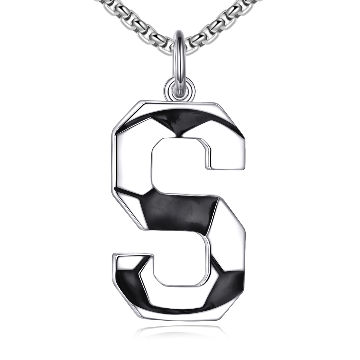 Sterling Silver Football Pendant Necklace with Initial Letter S for Men-1