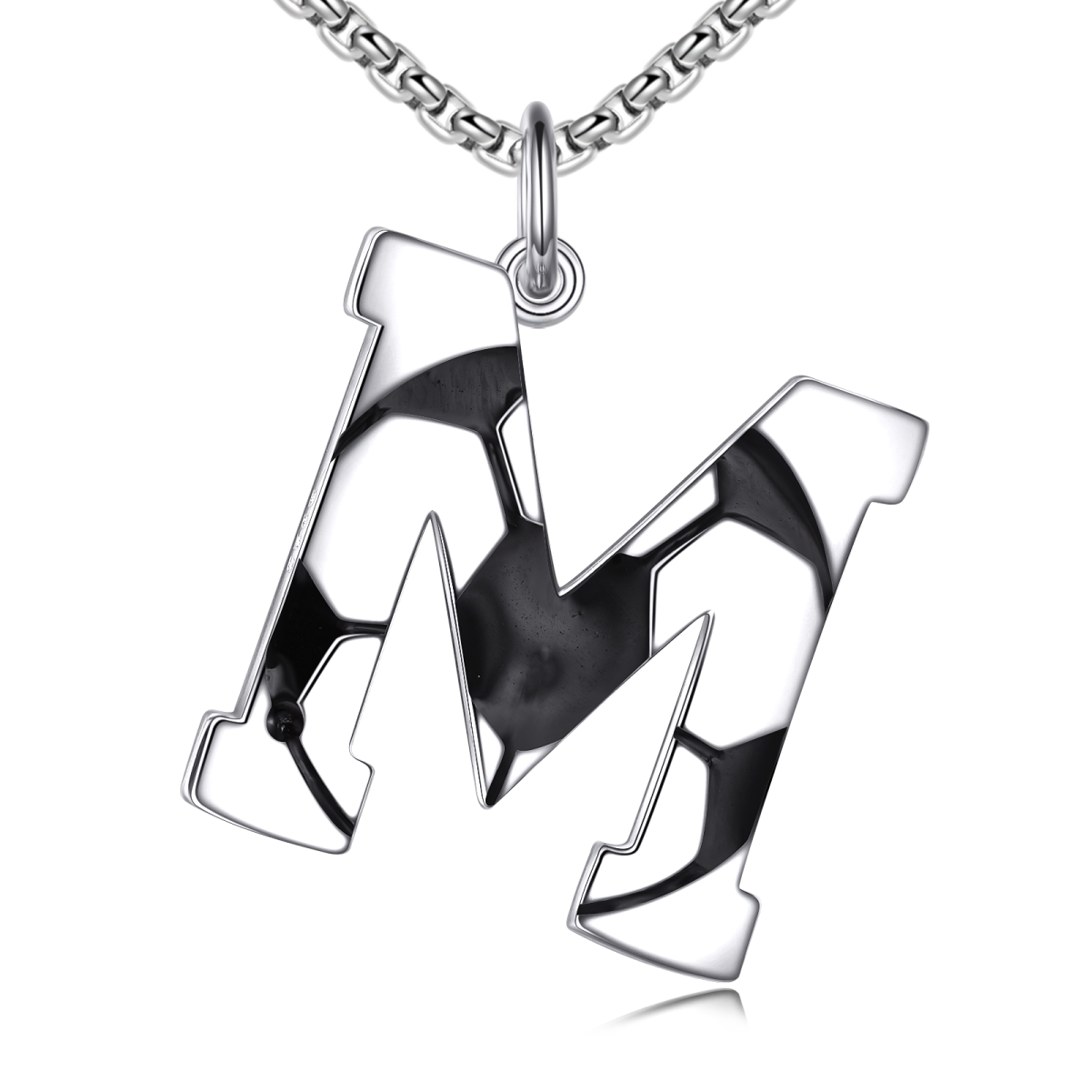 Collier en argent sterling avec pendentif football et lettre initiale M pour hommes-1