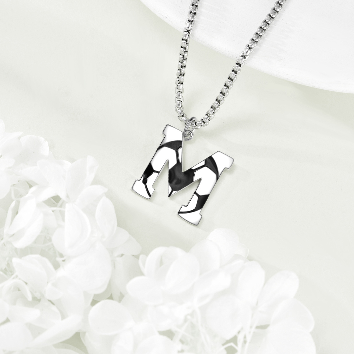 Collier en argent sterling avec pendentif football et lettre initiale M pour hommes-4