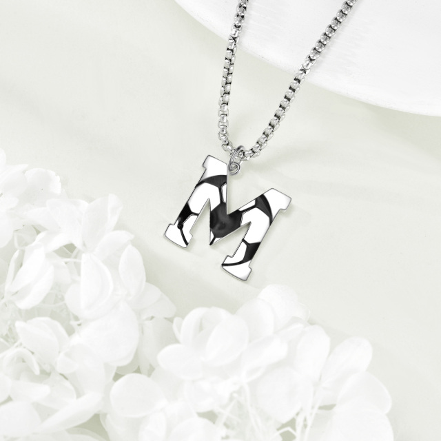 Collier en argent sterling avec pendentif football et lettre initiale M pour hommes-4