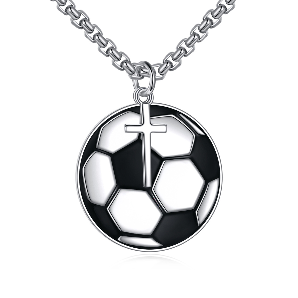 Sterling Silver Football Pendant Necklace for Men-1