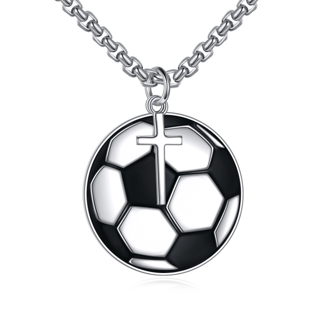 Collar con colgante de fútbol de plata esterlina para hombre-1