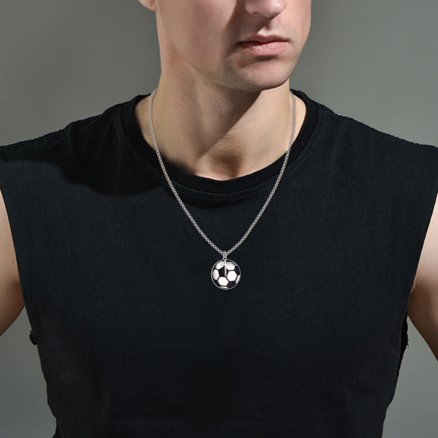 Collier avec pendentif en argent sterling représentant un ballon de football pour homme-2