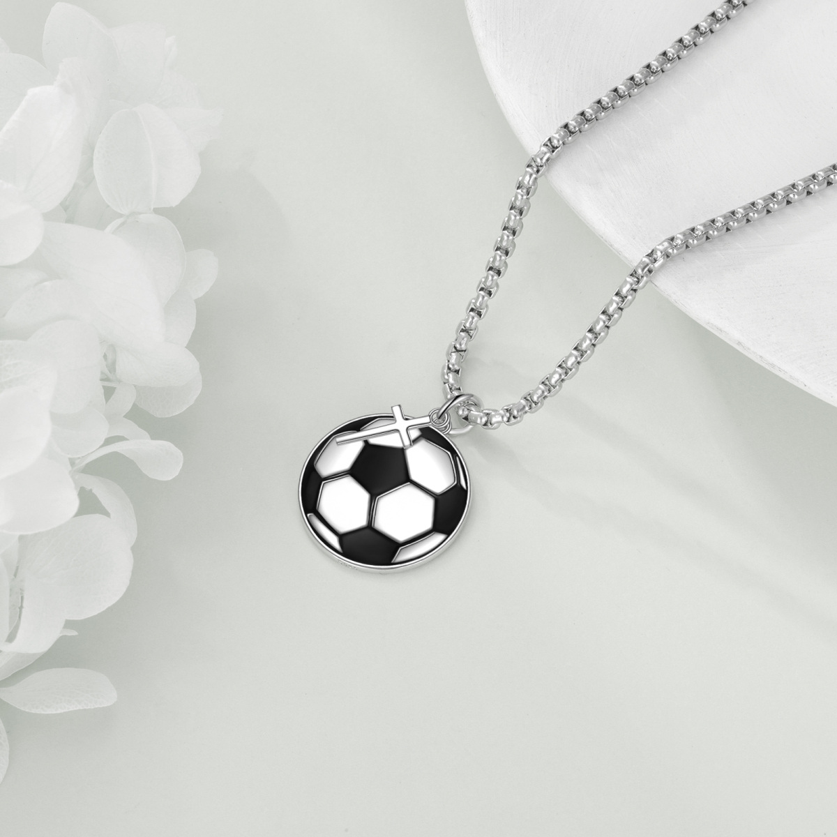 Sterling Silver Football Pendant Necklace for Men-3