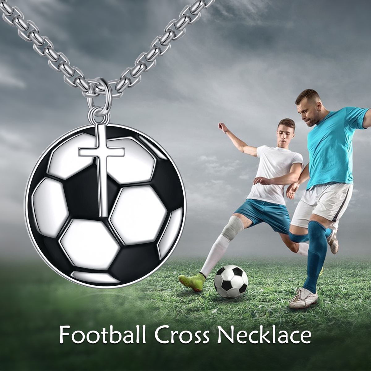 Collar con colgante de fútbol de plata esterlina para hombre-6