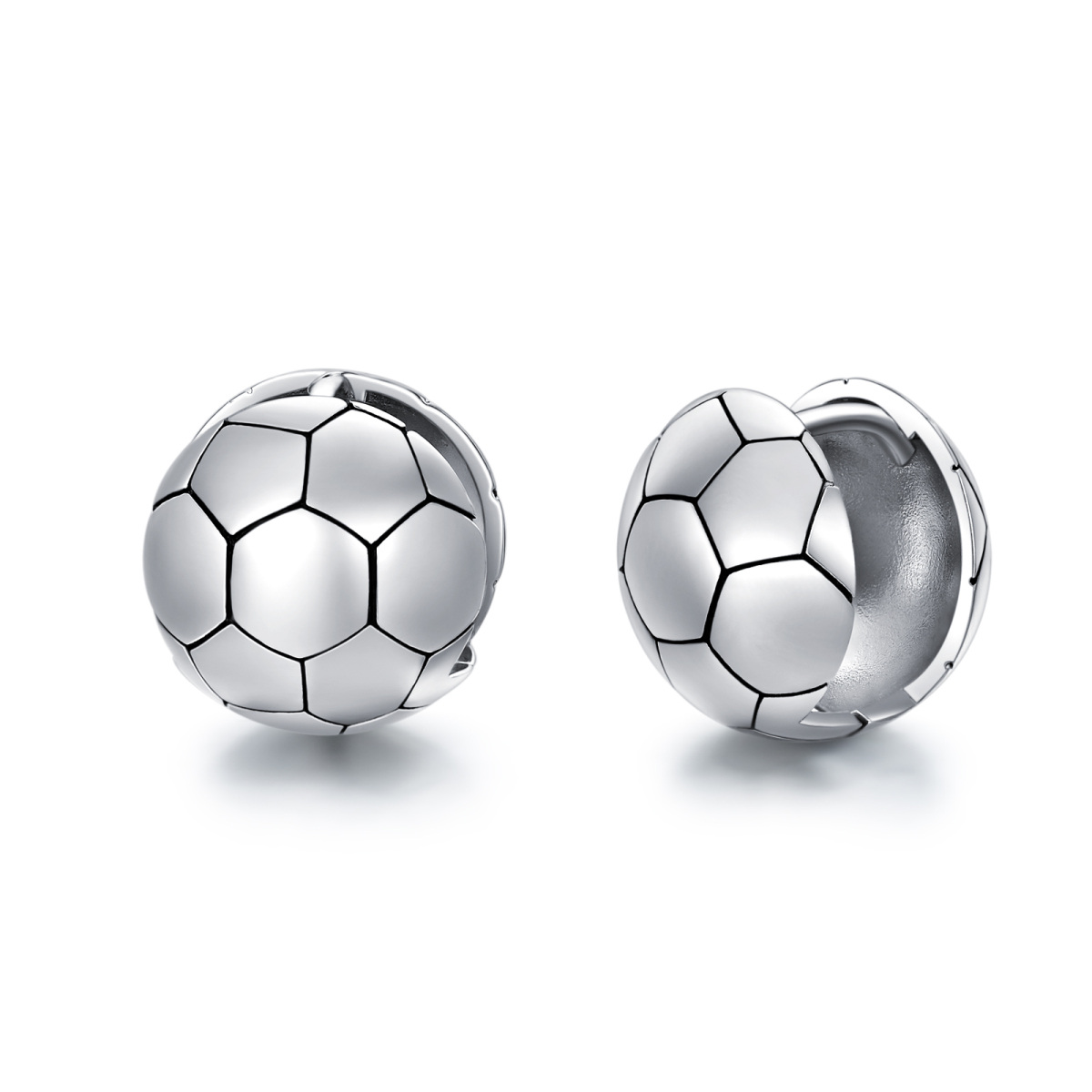 Boucles d'oreilles football en argent pour hommes-1