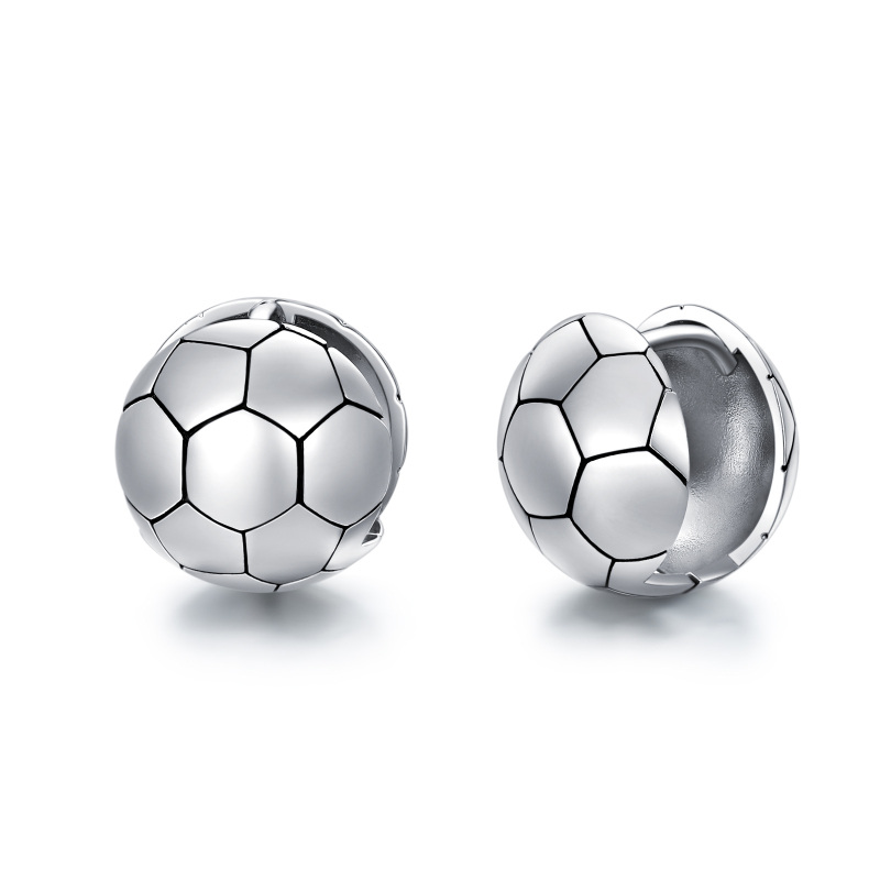 Sterling Silver Football Stud Earrings for Men-8