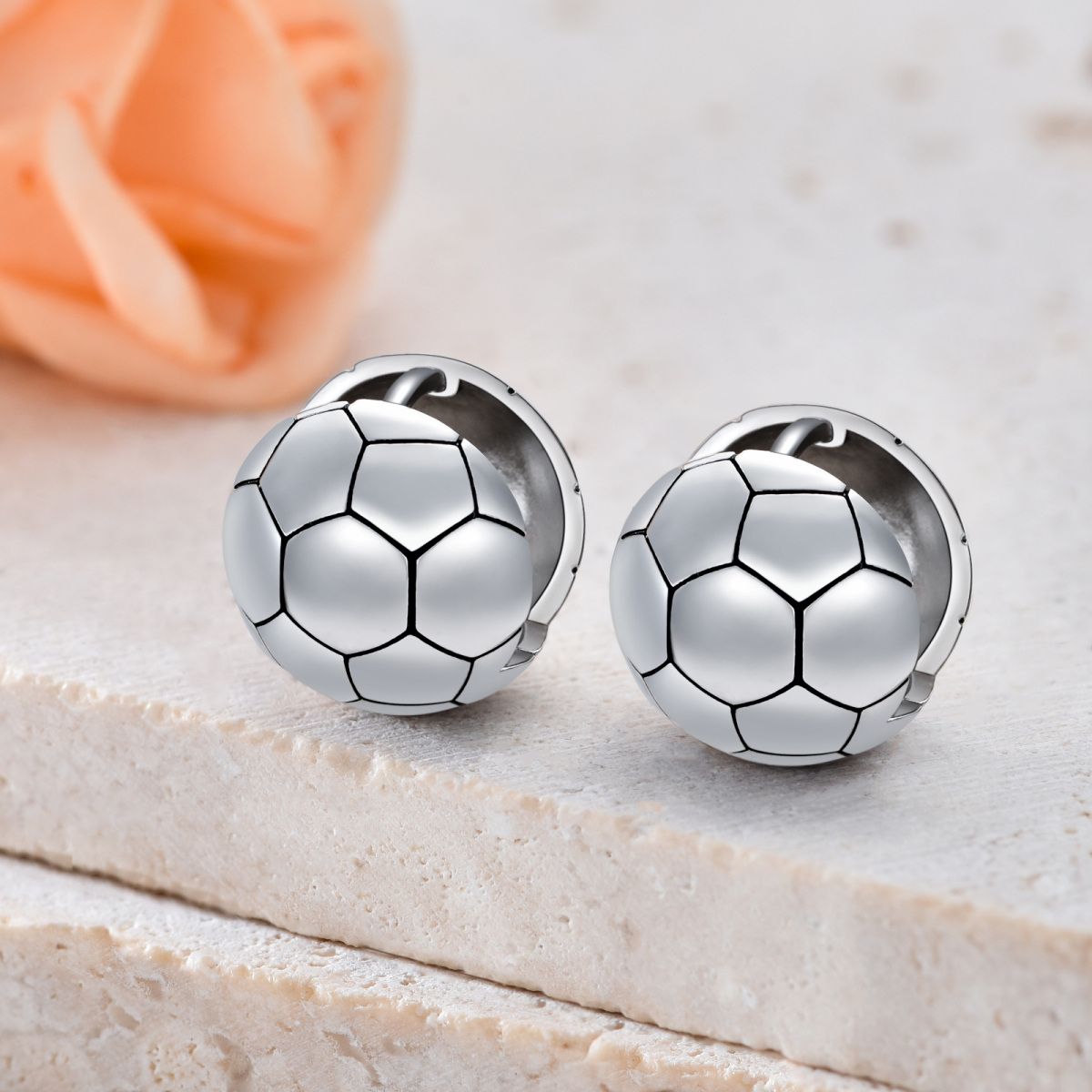 Sterling Silver Football Stud Earrings for Men-3