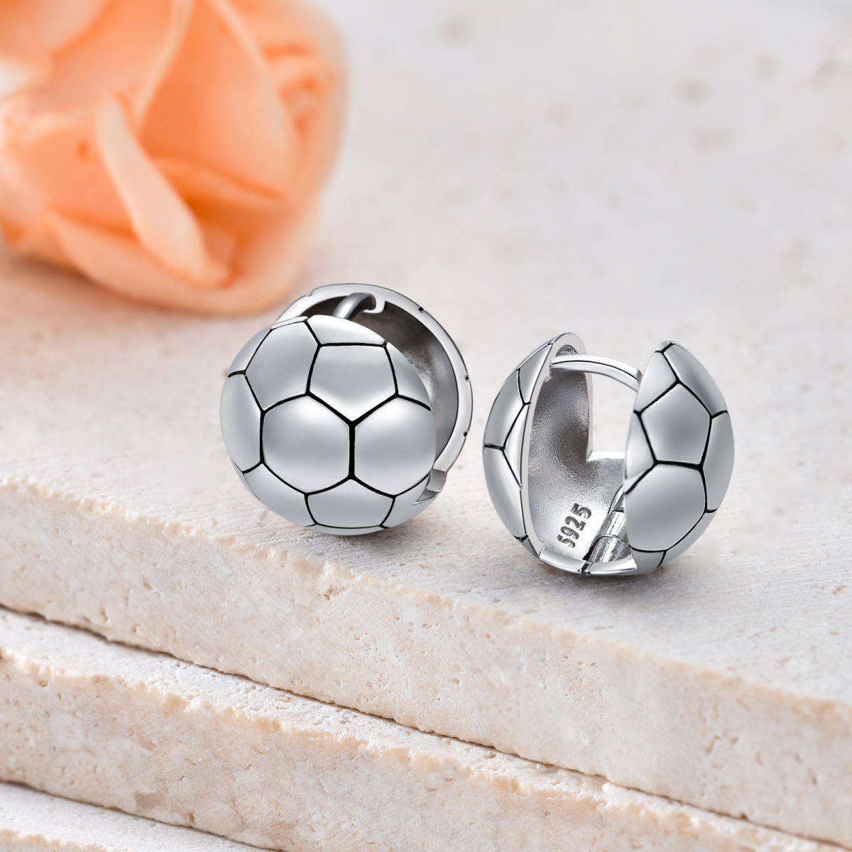 Sterling Silber Fußball Ohrstecker für Männer-4