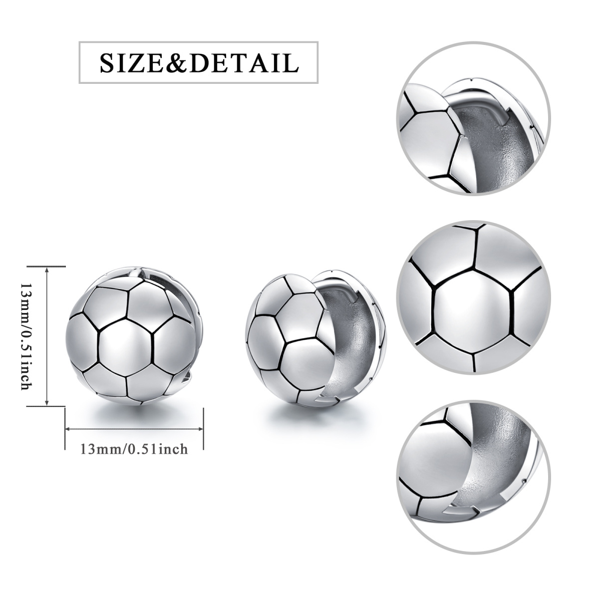 Boucles d'oreilles football en argent pour hommes-5