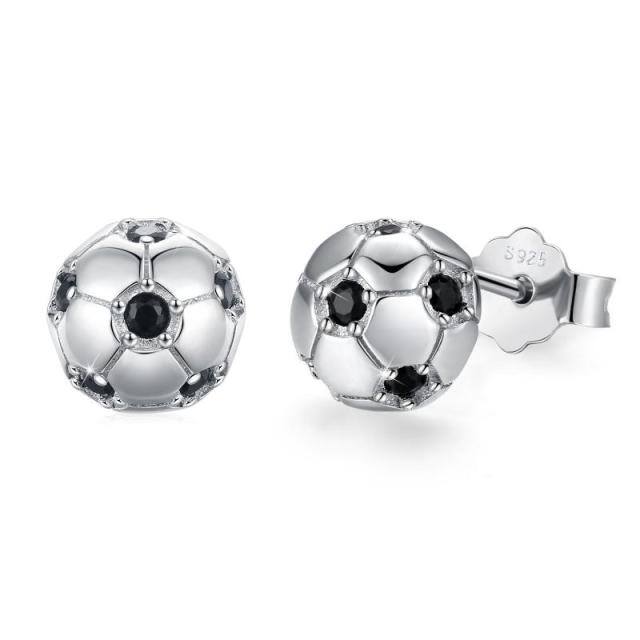 Sterling Silber Cubic Zirkonia Fußball Ohrstecker-1