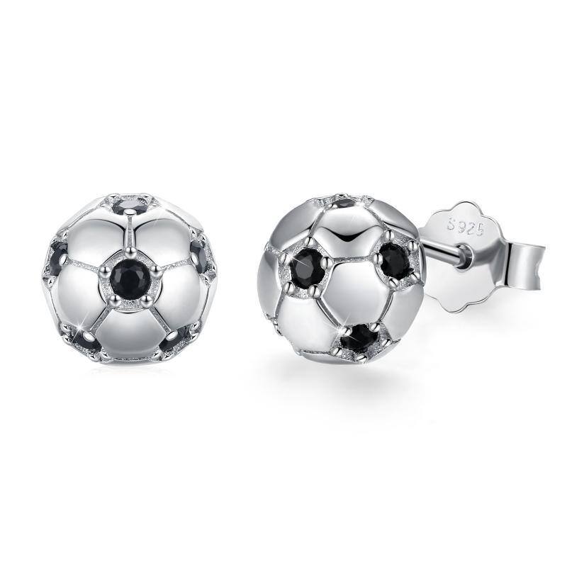 Sterling Silver Cubic Zirconia Football Stud Earrings-20