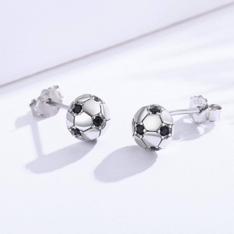 Sterling Silver Cubic Zirconia Football Stud Earrings-4