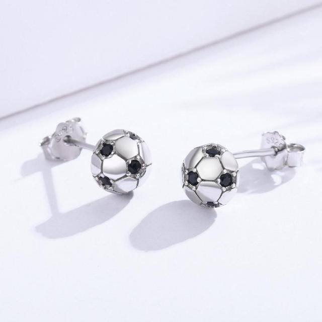 Sterling Silber Cubic Zirkonia Fußball Ohrstecker-4