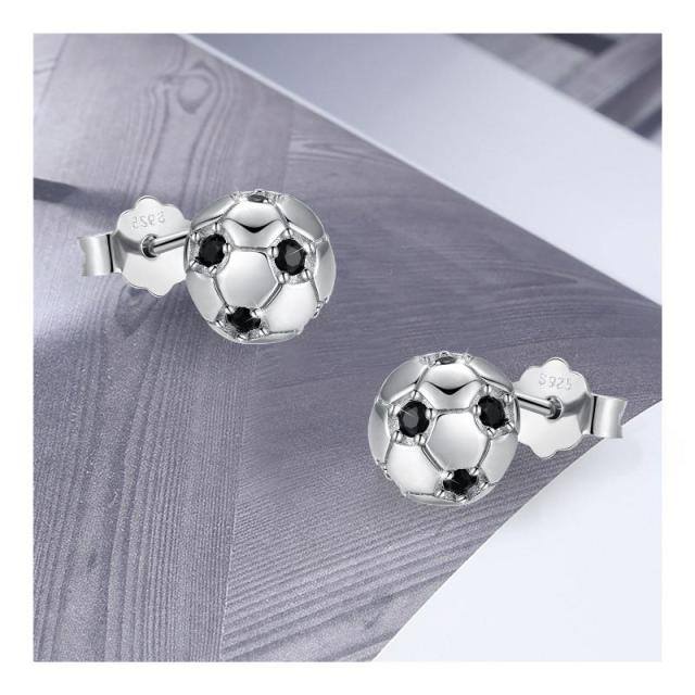 Sterling Silber Cubic Zirkonia Fußball Ohrstecker-5