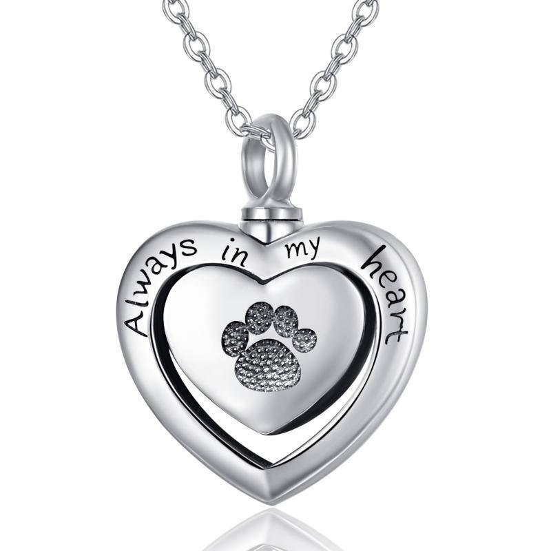 Collana con ciondolo a forma di cuore e impronte in argento sterling con parola incisa-1