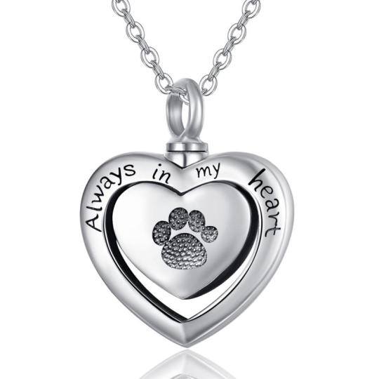 Sterling Silver Footprints & Heart Pendant Necklace with Engraved Word